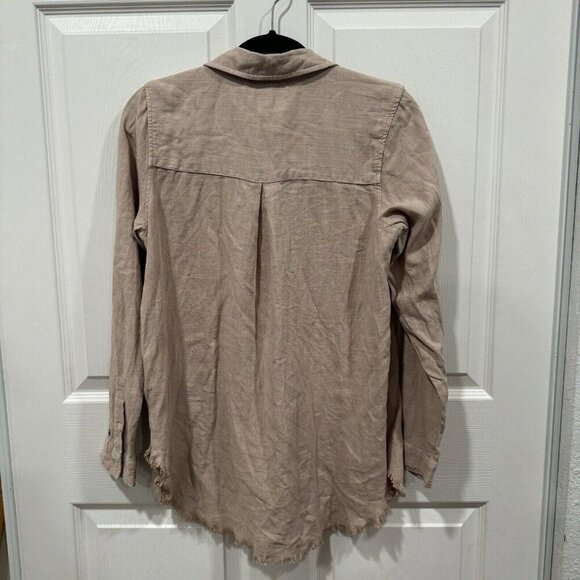 Women’s Thread & Supply Linen Blend Button Up Top Short Distressed NWT Brown Tan - Picture 5 of 7